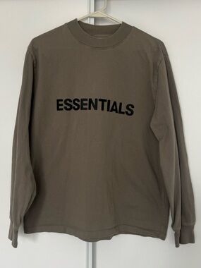 ESSENTIALS Long Sleeve Tee in Taupe with Black Logo
